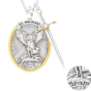 Archangel St. Michael Necklace Patron Saint Warrior Protector Sword Dragon - NEW